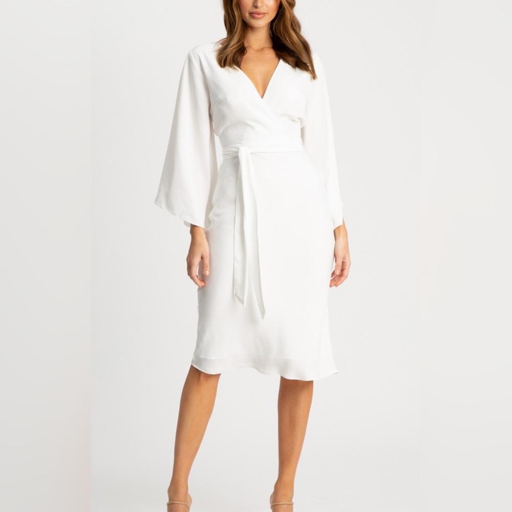 Tussah Taylah White Faux Wrap Dress Fairy Flowy Angelic Bell Asymmetric Sleeves